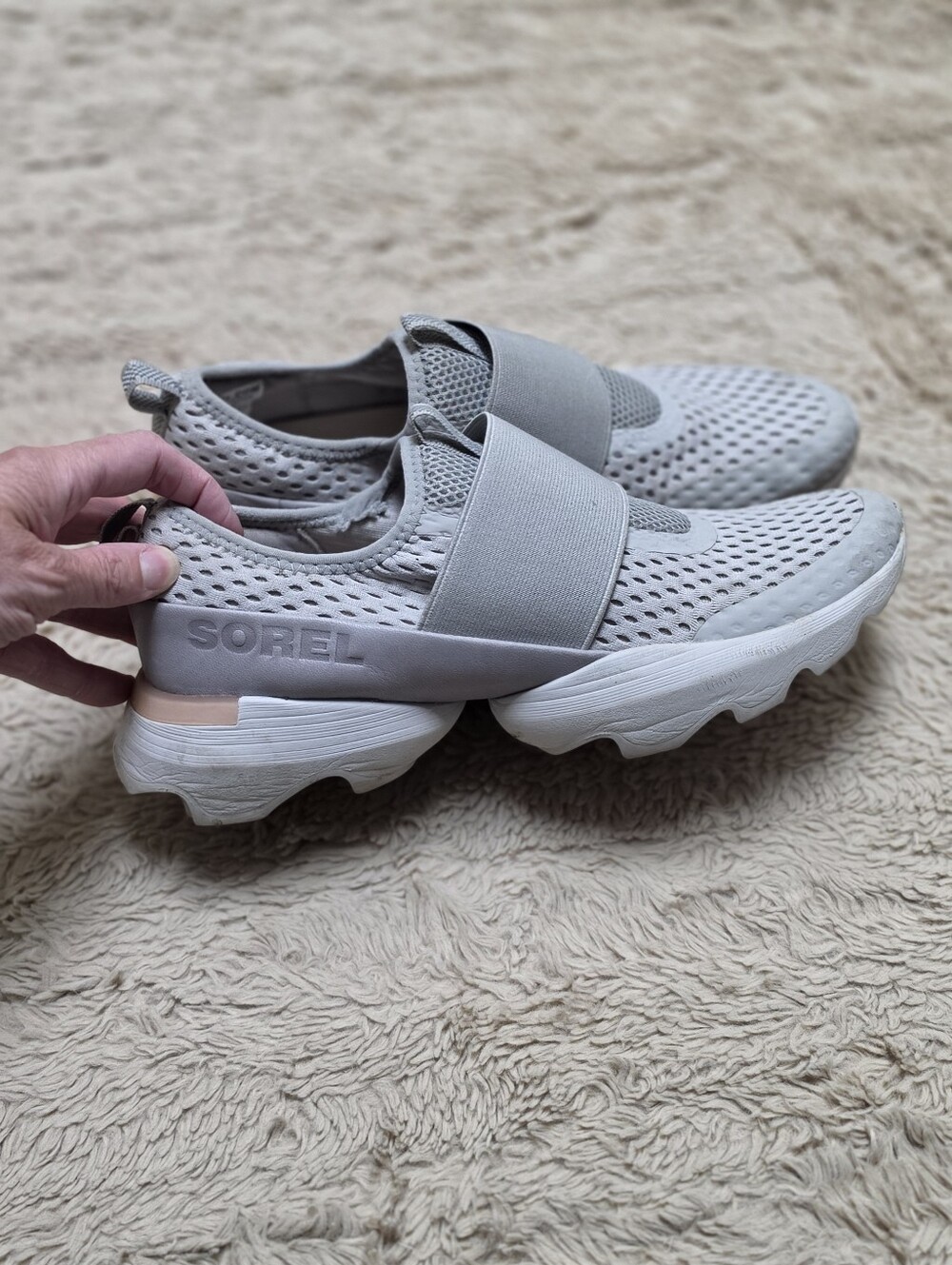 Sorel Kinetic Impact  Women's Slip-On Knit Athletic Sneakers in Light Gray, 10